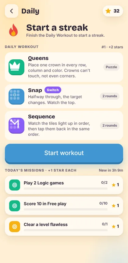 Daily workout and missions
